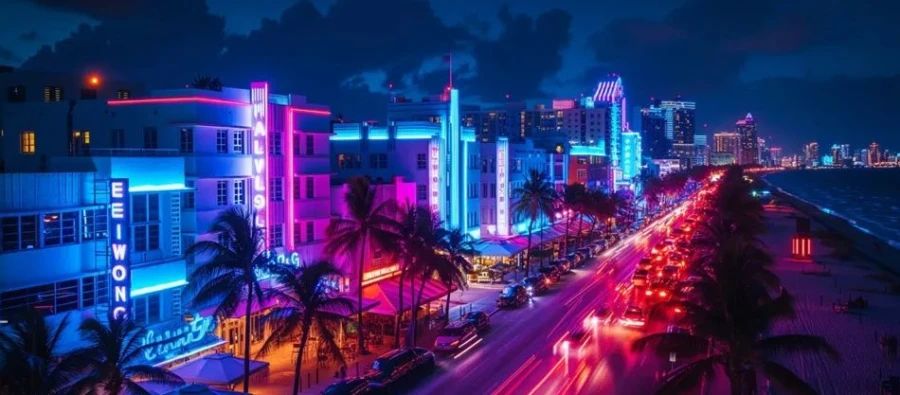 El neón azul y rosa: La estética vibrante que hizo indistinguible la marca de la ciudad de Miami